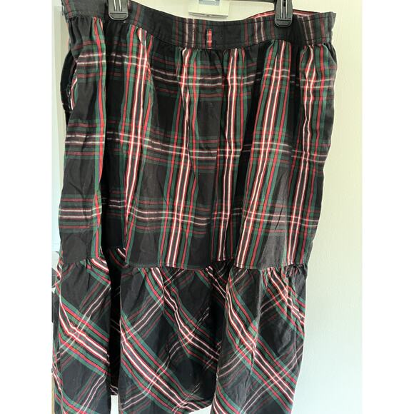 Free Assembly Womens Skirt 22 Long Cotton Plaid Tiered Preppy Western - Picture 3 of 5